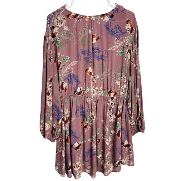 Romantic Gypsy Boho Blouse Womens 2X Purple Moody Floral Crocheted V Neck Flowy - Picture 2 of 9